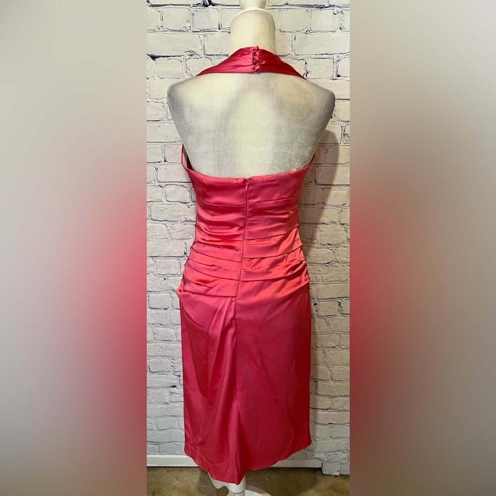 Suzi Chin for Maggy Boutique Pink Midi Halter Rouched Stretch Dress Size 8 - Picture 5 of 7